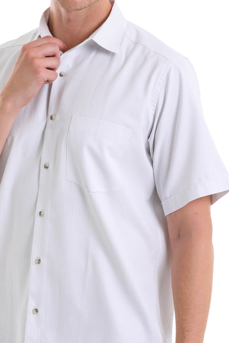 Gri Klasik Fit Çizgili Pamuklu Slim Yaka Kısa Kollu Klasik Gömlek - Hatemoğlu (1)