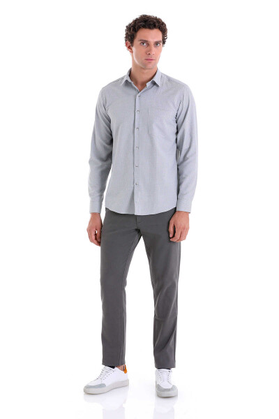 Gri Klasik Fit Desenli Pamuklu Slim Yaka Uzun Kollu Klasik Gömlek - 4