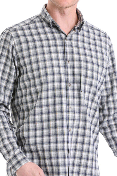 Gri Klasik Fit Kareli Slim Yaka Uzun Kollu Casual Flanel Gömlek - 5
