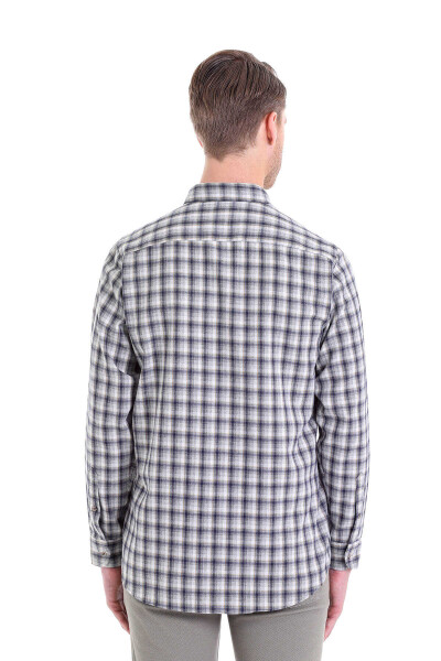 Gri Klasik Fit Kareli Slim Yaka Uzun Kollu Casual Flanel Gömlek - 6