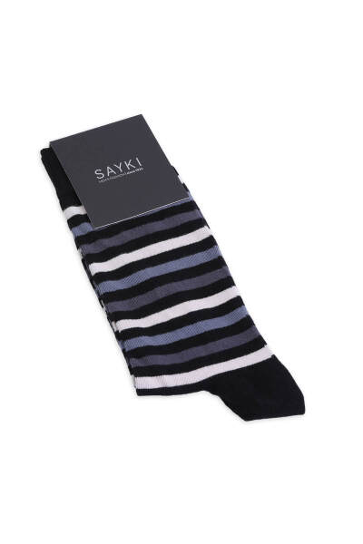 Gri Pamuklu Çizgili Soket Çorap 