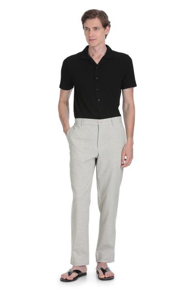 Gri Rahat Kesim Yandan Cepli Keten Jogger Pantolon - 1