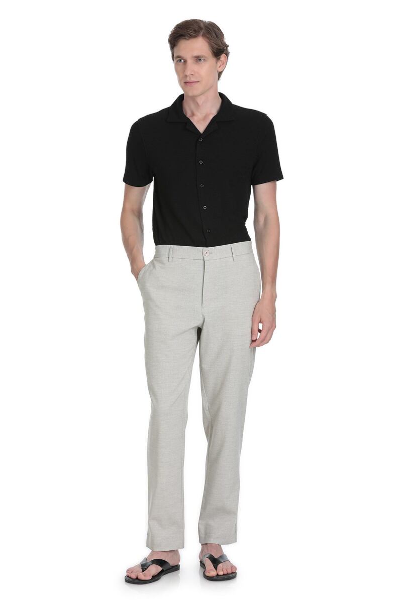 Gri Rahat Kesim Yandan Cepli Keten Jogger Pantolon - Saykı