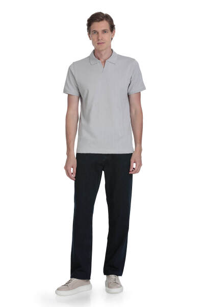 Gri Regular Fit Apaş Yaka Pamuklu Tişört - 2