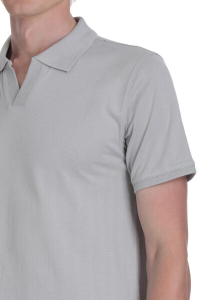 Gri Regular Fit Apaş Yaka Pamuklu Tişört - 4
