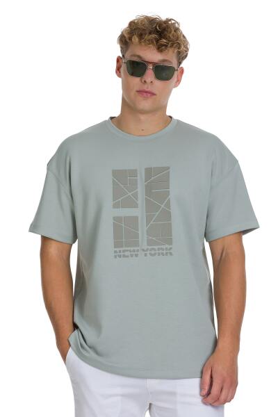 Gri Regular Fit Bisiklet Yaka Oversize Tişört - 1