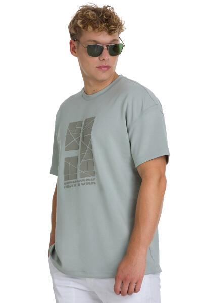 Gri Regular Fit Bisiklet Yaka Oversize Tişört - 3