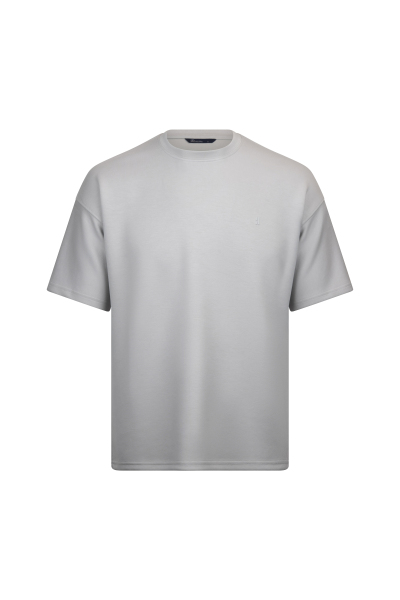 Gri Regular Fit Bisiklet Yaka Oversize Tişört - 1