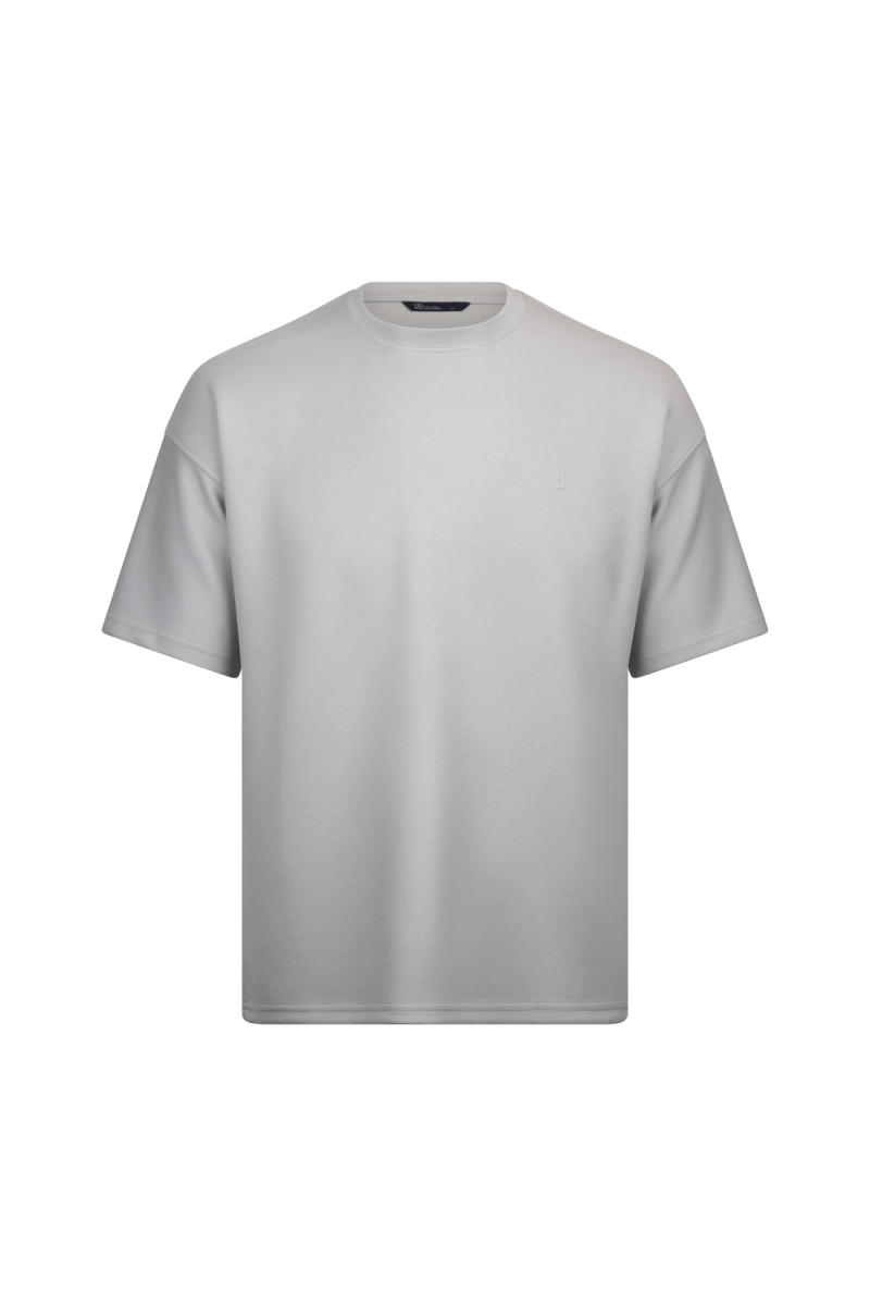 Gri Regular Fit Bisiklet Yaka Oversize Tişört - HTML