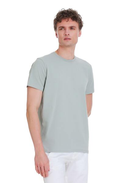 Gri Regular Fit Bisiklet Yaka Pamuklu Tişört - 3