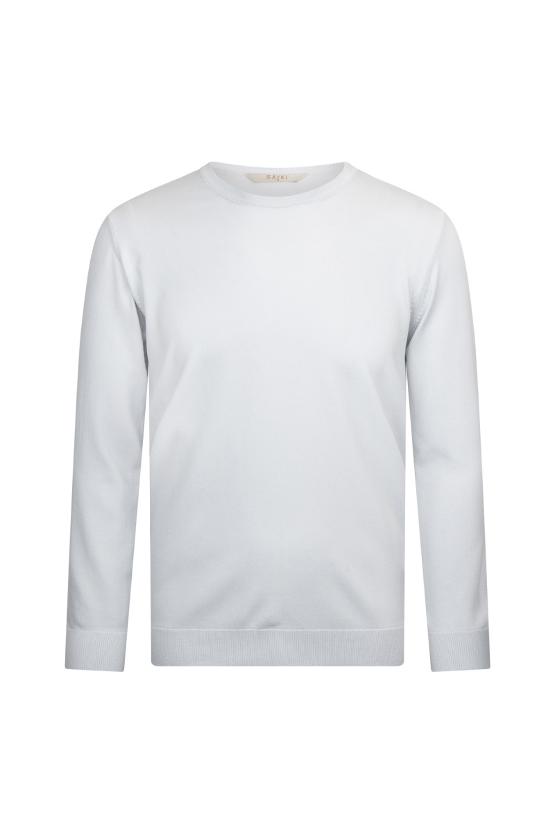 Gri Regular Fit Bisiklet Yaka Rayon Triko Kazak - Hatem Saykı