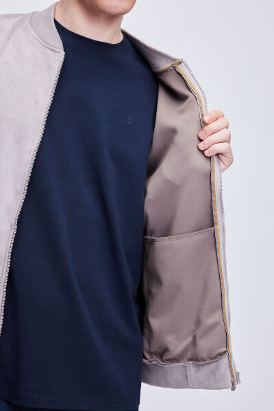 Gri Regular Fit Bomber Yaka Bomber Ceket - 4