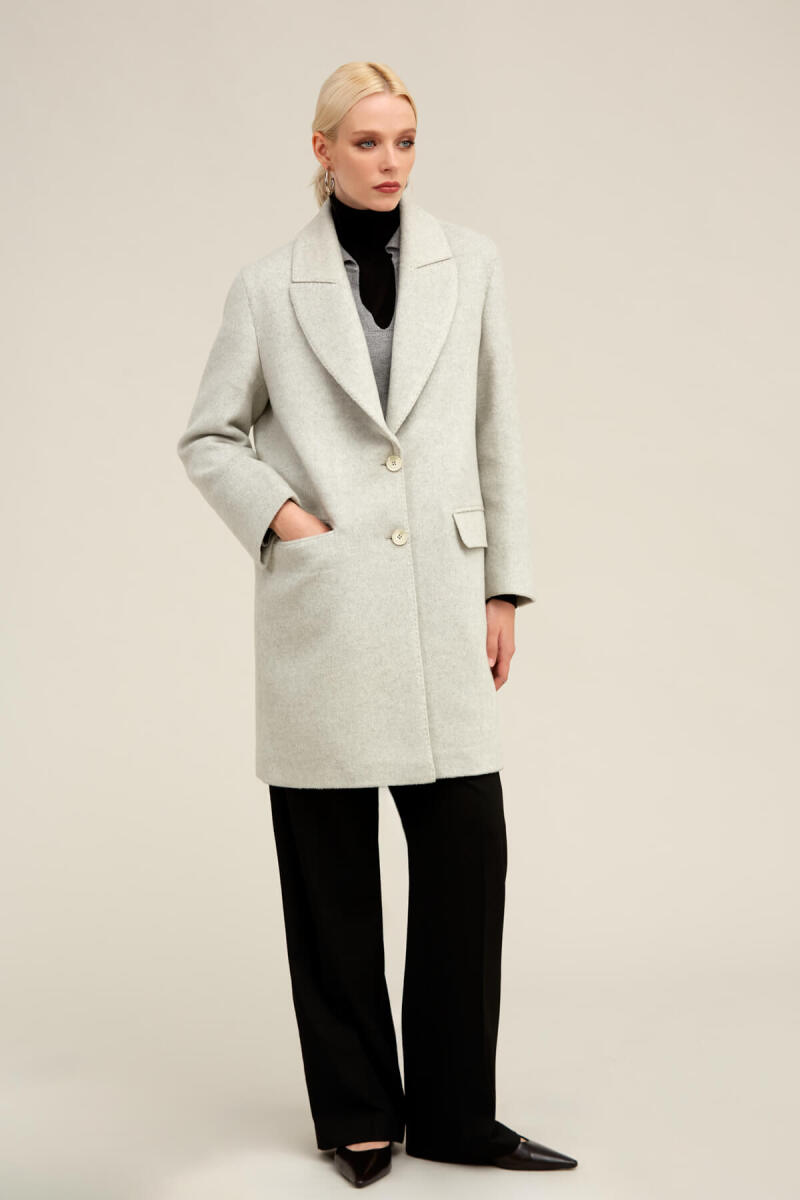Saykı Woman Gri Regular Fit Ceket Yaka Kaşe Oversize Manto - Saykı Woman