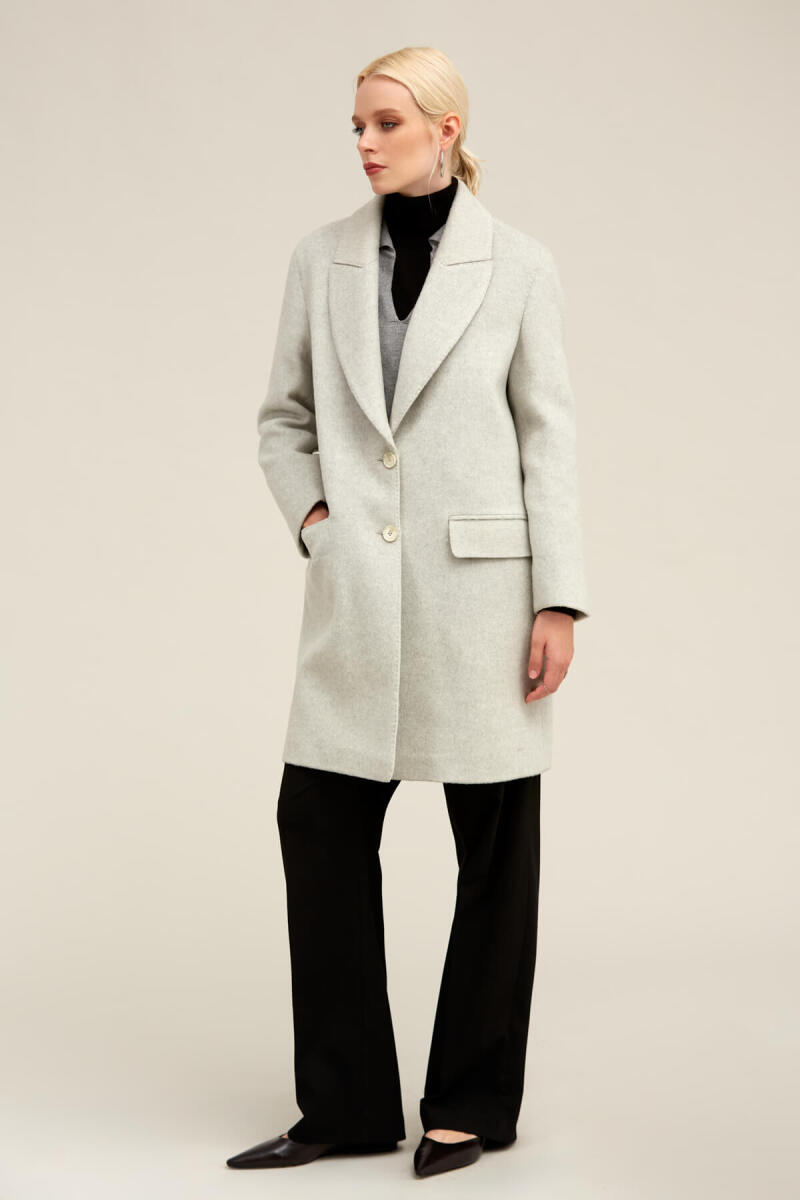 Saykı Woman Gri Regular Fit Ceket Yaka Kaşe Oversize Manto - Saykı Woman (1)