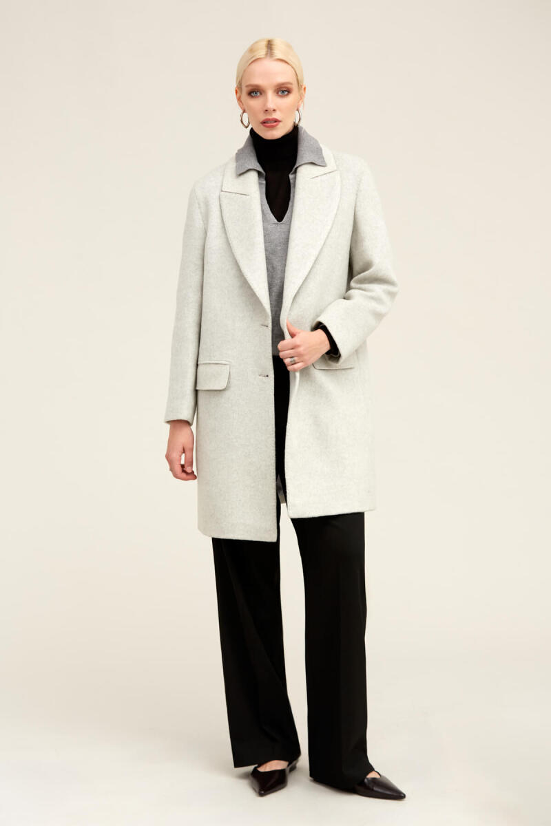 Saykı Woman Gri Regular Fit Ceket Yaka Kaşe Oversize Manto - Saykı Woman (1)