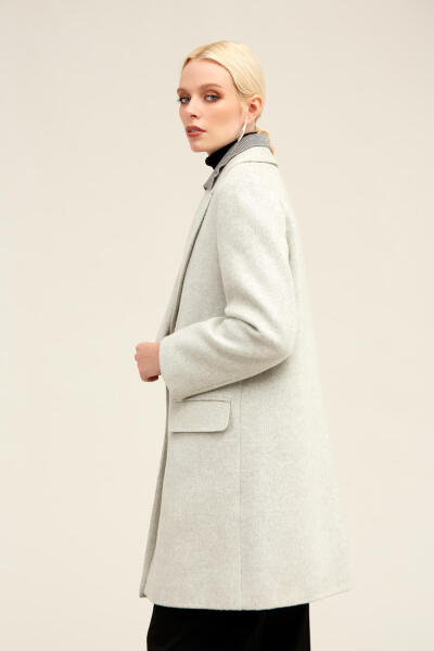 Saykı Woman Gri Regular Fit Ceket Yaka Kaşe Oversize Manto - 7