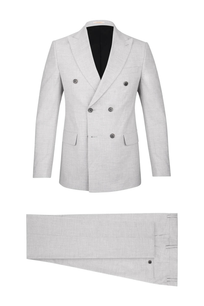 Gri Regular Fit Çizgili Kruvaze Klasik Takım Elbise - Hatemoğlu