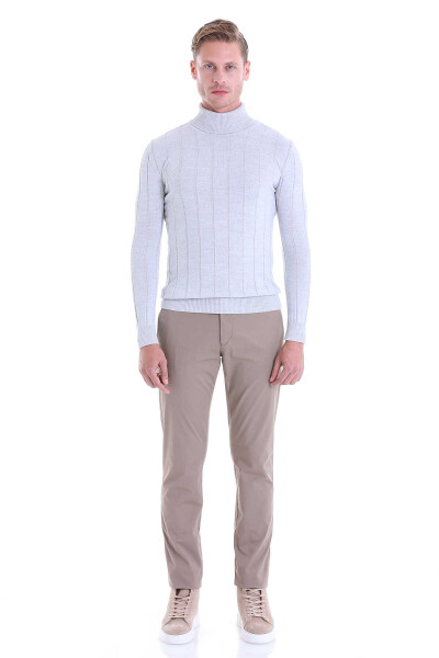 Gri Comfort Fit Fitilli Balıkçı Yaka Yünlü Kazak - 4