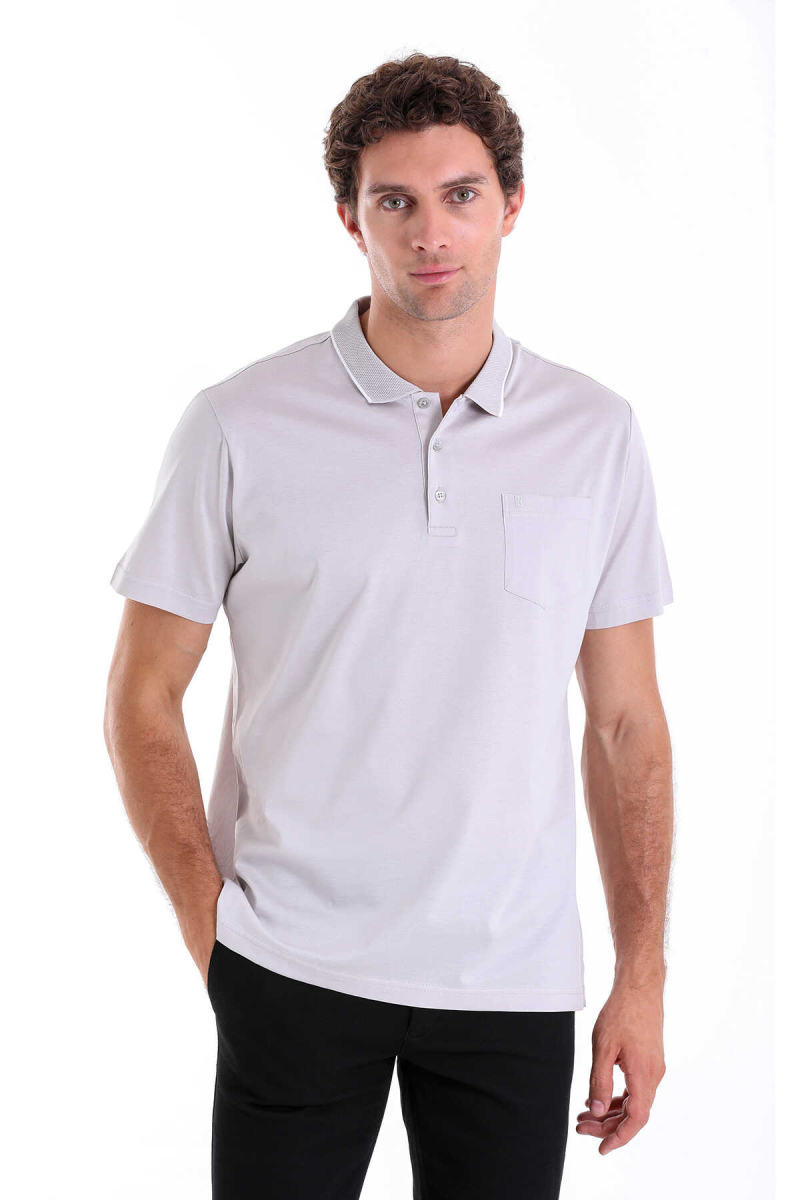 Gri Regular Fit 100% Pamuk Polo Yaka Tişört - Hatemoğlu