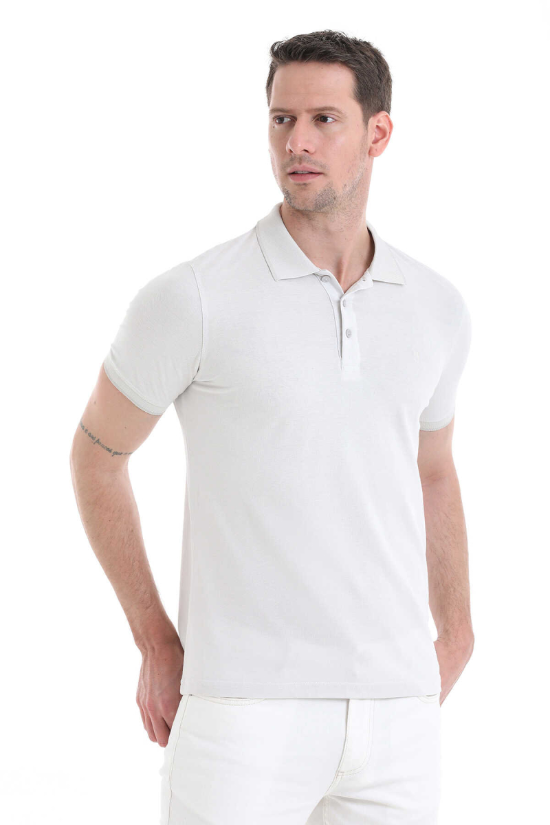 Gri Regular Fit 100% Pamuklu Polo Yaka Tişört - Hatemoğlu (1)