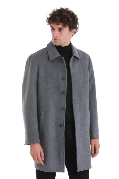 Gri Regular Fit Bebe Yaka Kürklü Kaşe Yünlü Palto 