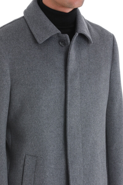 Gri Regular Fit Bebe Yaka Kürklü Kaşe Yünlü Palto - 5