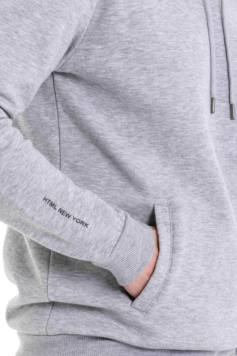 Hatemoğlu Gri Regular Fit Düz Pamuklu Kapüşonlu Kanguru Cepli Sweatshirt. 5