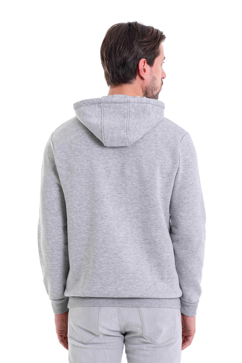 Hatemoğlu Gri Regular Fit Düz Pamuklu Kapüşonlu Kanguru Cepli Sweatshirt. 6