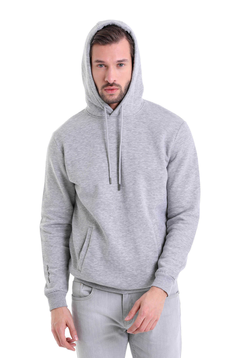 Gri Regular Fit Pamuklu Kapüşonlu Kanguru Cepli Sweatshirt - HTML (1)