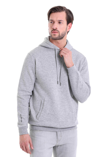 Gri Regular Fit Pamuklu Kapüşonlu Kanguru Cepli Sweatshirt - 3