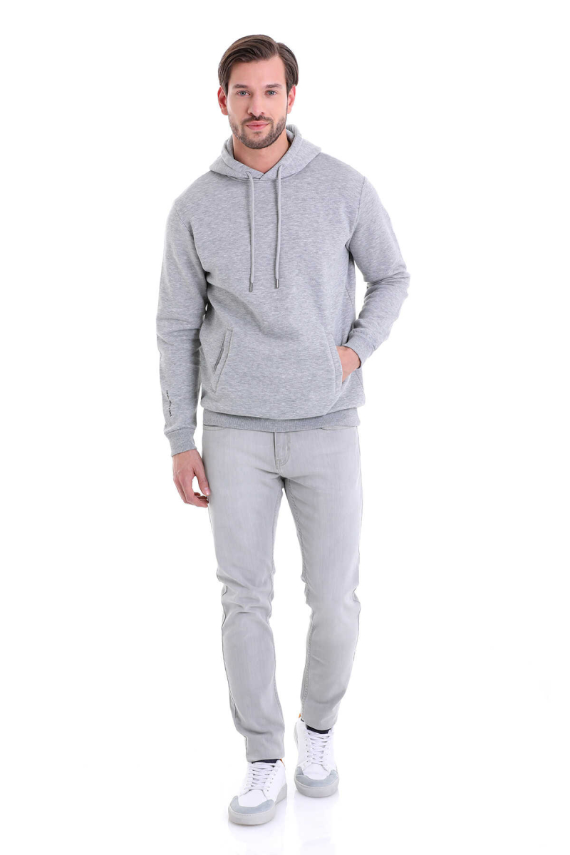 Gri Regular Fit Pamuklu Kapüşonlu Kanguru Cepli Sweatshirt - HTML (1)