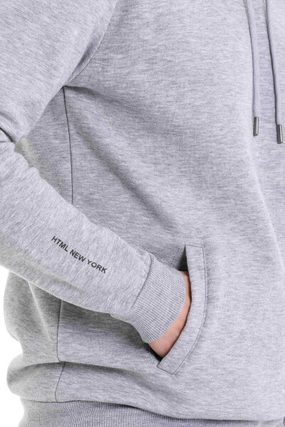 Gri Regular Fit Pamuklu Kapüşonlu Kanguru Cepli Sweatshirt - 5