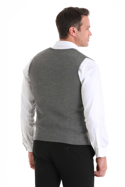 Gri Regular Fit Kruvaze Triko Yelek - 5