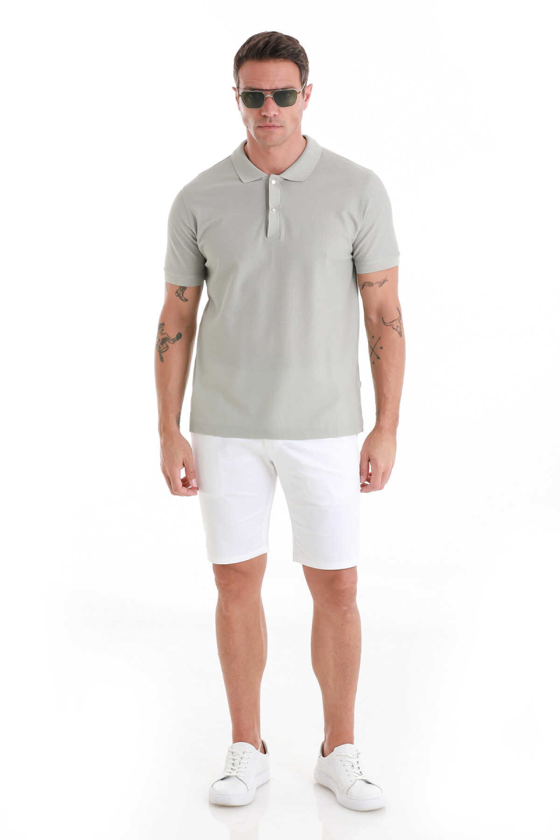 Gri Regular Fit Merserize Polo Yaka 100% Pamuk Tişört - Hatem Saykı (1)