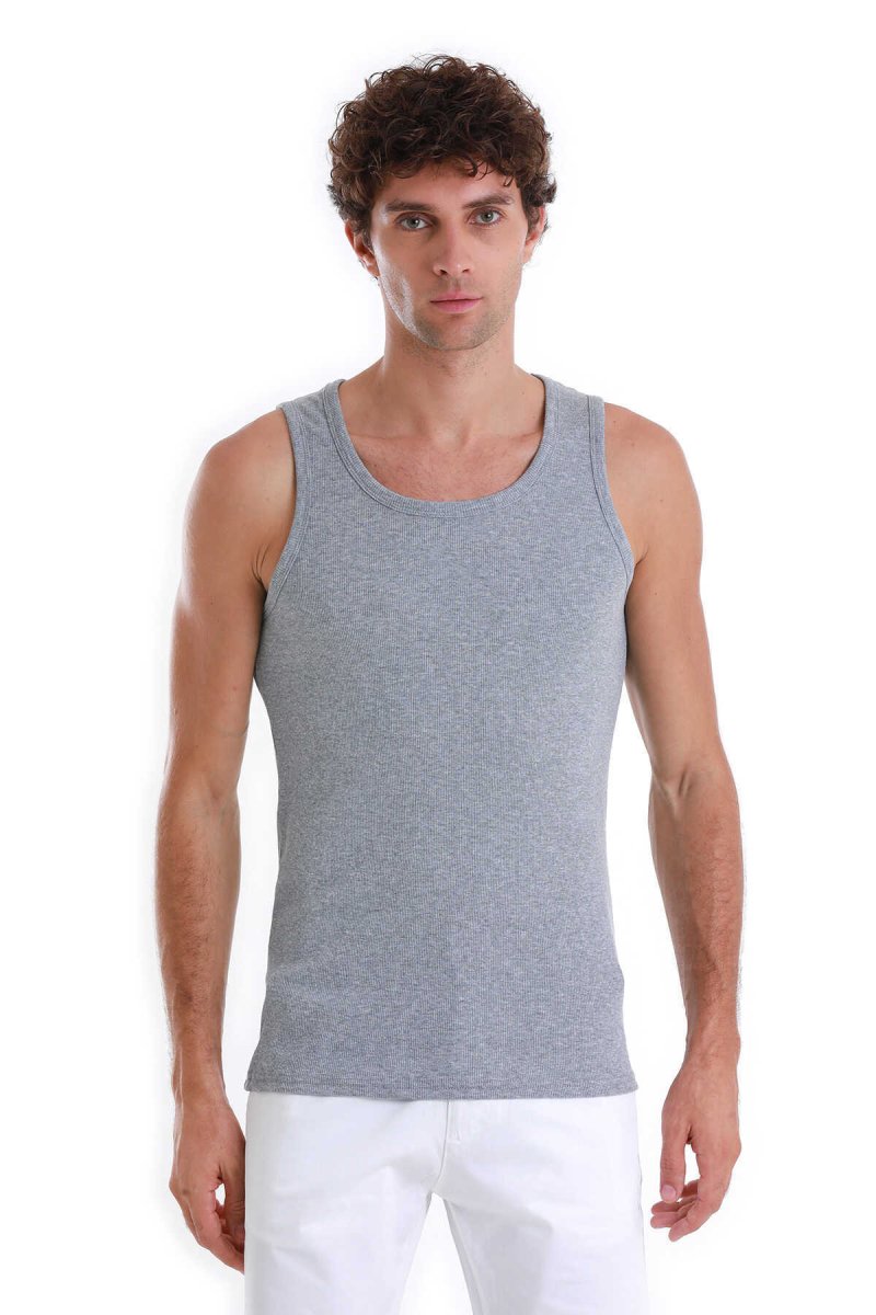 Gri Regular Fit Pamuklu Örme Atlet - Hatemoğlu