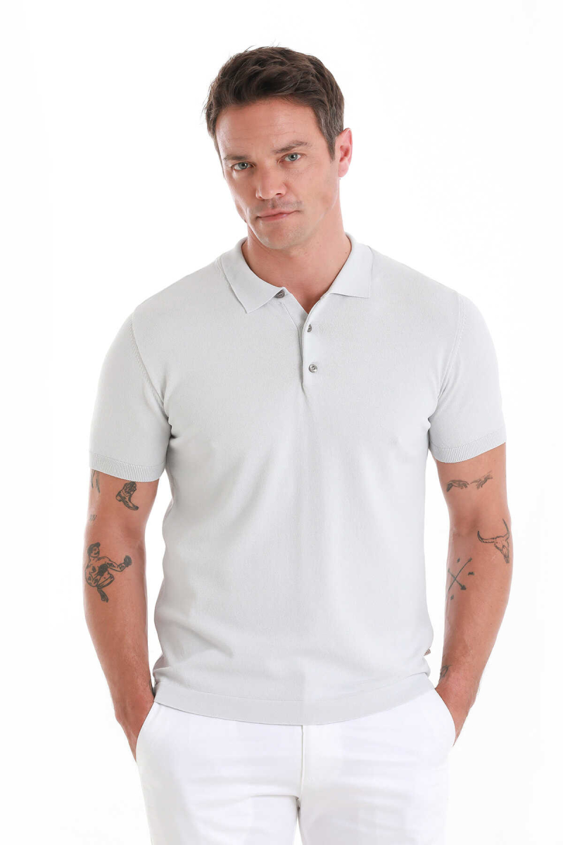 Gri Regular Fit Polo Yaka Rayon Tişört - Hatem Saykı