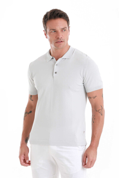 Gri Regular Fit Polo Yaka Rayon Tişört - 4