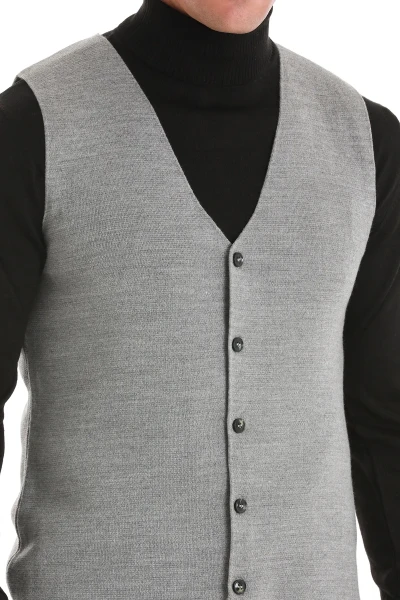 Gri Regular Fit V Yaka Triko Yelek - 4