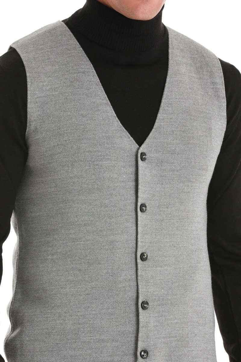 Gri Regular Fit V Yaka Triko Yelek - Hatemoğlu (1)