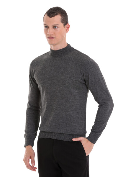 Gri Regular Fit Yarım Balıkçı Yaka Yünlü Triko Kazak - 3
