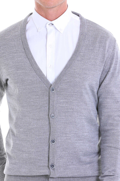 Gri Comfort Fit V Yaka Yünlü Triko Hırka - 5