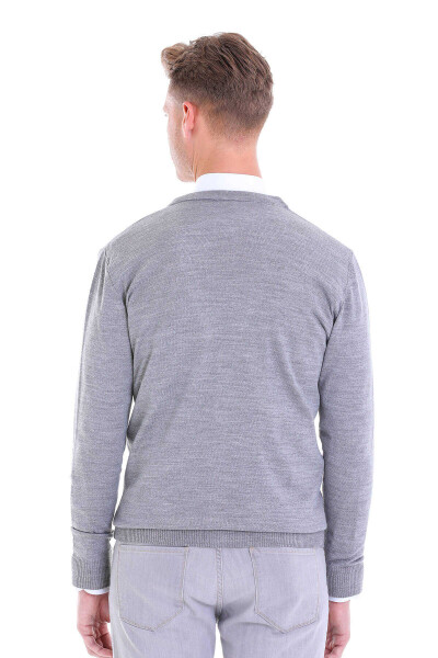 Gri Comfort Fit V Yaka Yünlü Triko Hırka - 6