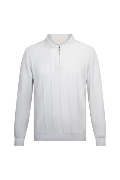 Gri Regular Fit Fermuarlı Polo Yaka Rayon Triko Kazak 