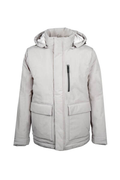 Gri Regular Fit Hakim Yaka Kapüşonlu Kaban - 1