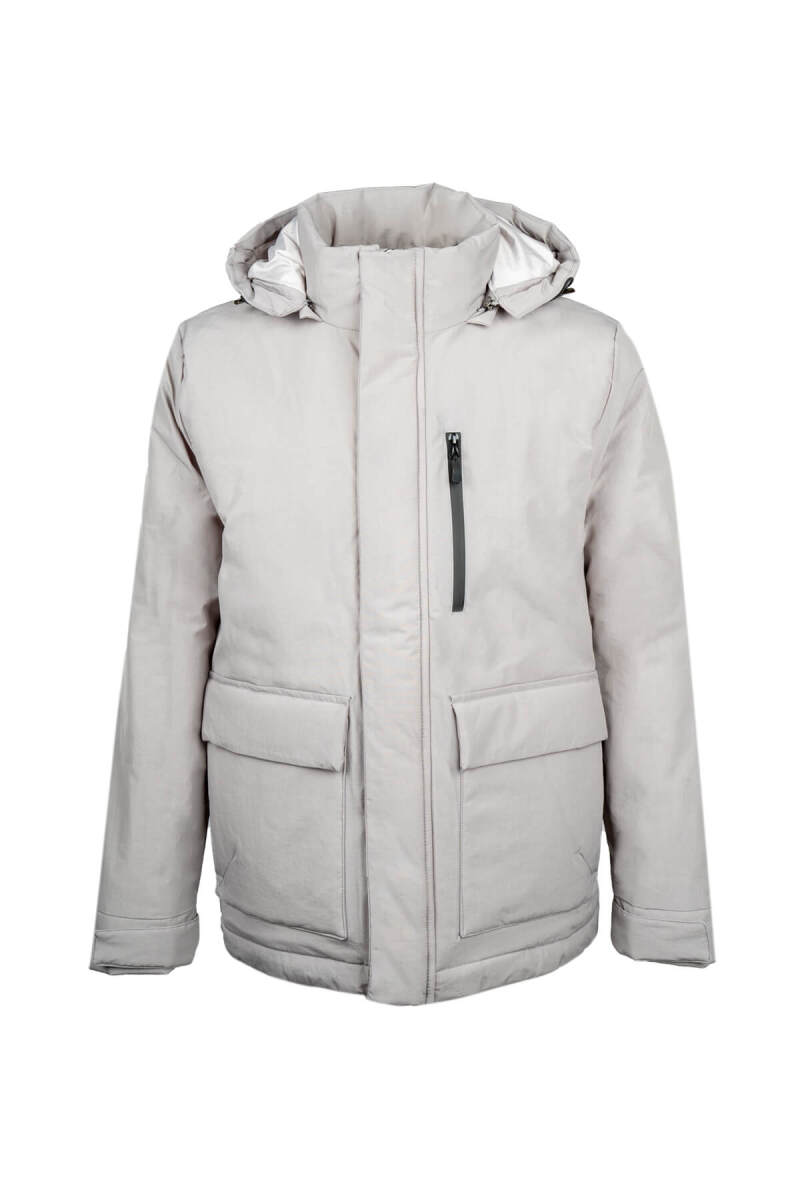 Gri Regular Fit Hakim Yaka Kapüşonlu Kaban - Hatem Saykı