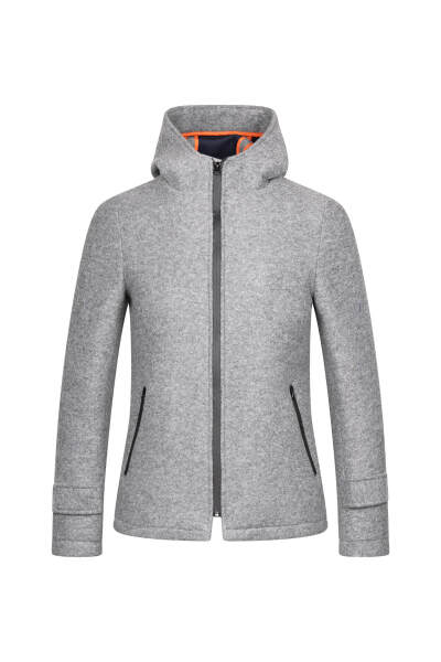 Gri Regular Fit Hakim Yaka Kapüşonlu Yünlü Kaşe Mont 