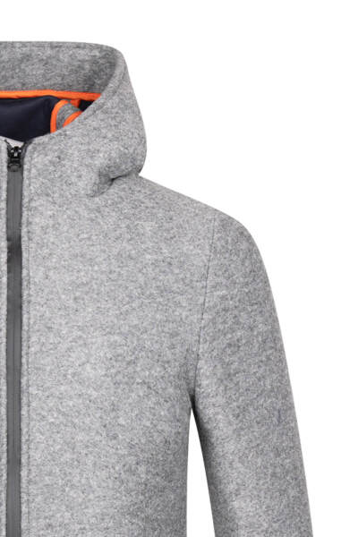 Gri Regular Fit Hakim Yaka Kapüşonlu Yünlü Kaşe Mont - 3