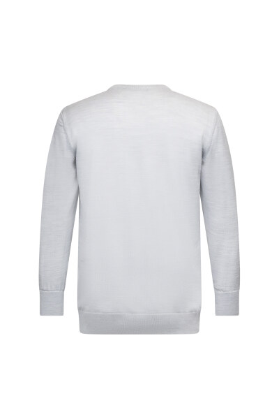 Gri Regular Fit Jakarlı Bisiklet Yaka Yünlü Triko Kazak - 2