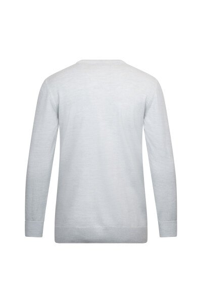 Gri Regular Fit Jakarlı Bisiklet Yaka Yünlü Triko Kazak - 2