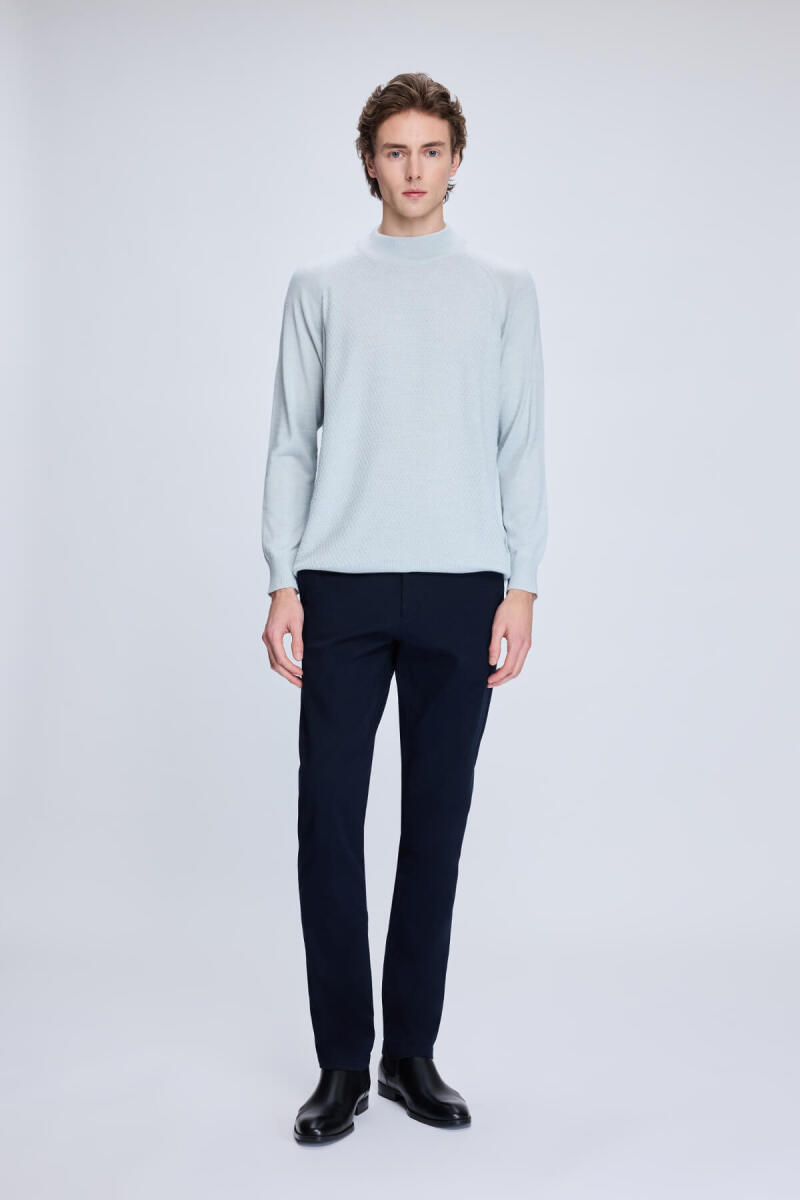 Gri Regular Fit Jakarlı Yarım Balıkçı Yaka Yünlü Kazak - Hatemoğlu (1)